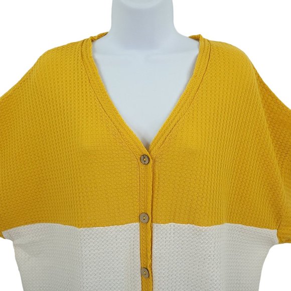 Umgee USA Pullover Tie Waist Waffle Knit Top Womens S Short Sleeve V Neck NEW - Picture 3 of 12